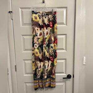 Zara Pants Flower Floral Striped Pattern Print Multicolor Elastic Design Boho